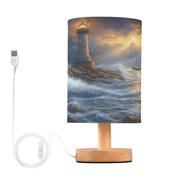 Desk Lamp Bedside Lamp 5.12x9.7In LED Lamp With USB Charging Interface For Bedroom Living Room Office Study Stylish Decoration Wind and Wave Lighthouse