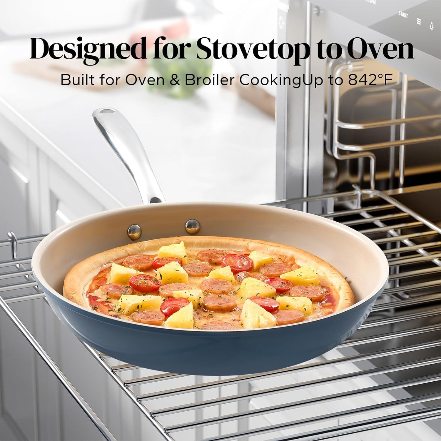 Ceramic Non-Stick Frying Pan with Cool Handle, All Stovetops, Dishwasher Safe, PFAS-Free