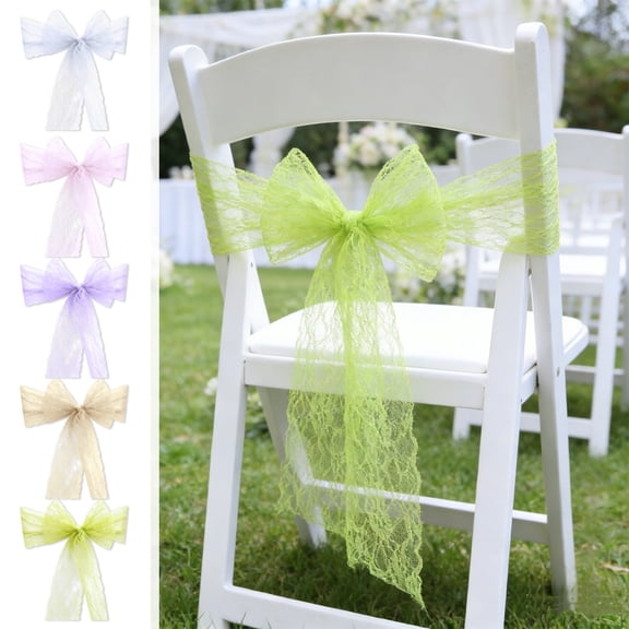 White Chiffon Chair Sash,Lace Jacquard Chair Back Drape,7 x 108 Inch Decorative Bow Accent for Wedding Reception,Banquet,Party and Event Decor