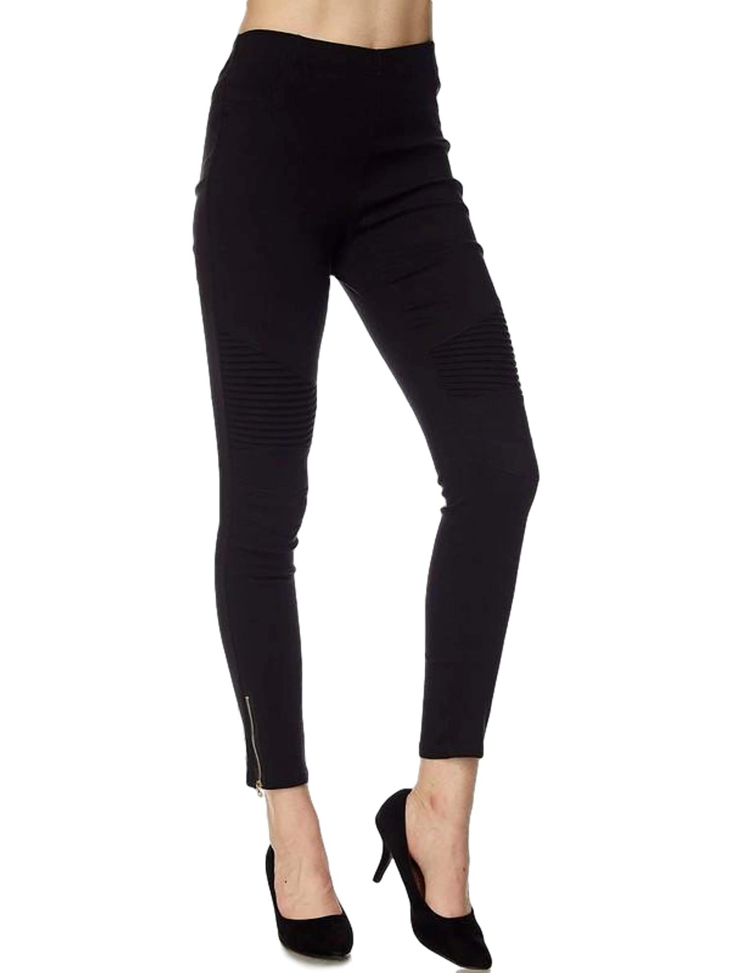 Moto Pants with Zipper on Bottom, Black 