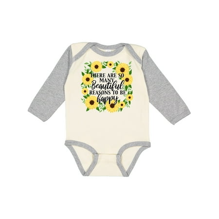 

Inktastic There are so many Beautiful Reasons To Be Happy with sunflower wreath Gift Baby Boy or Baby Girl Long Sleeve Bodysuit