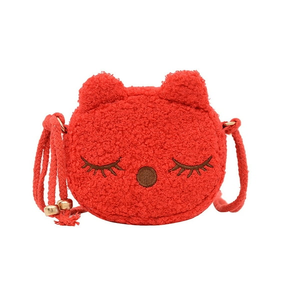 DVKOVI Mens Leather Bags New Plush Children's Bag Mini Cute Cat Little Purse Shoulder Bag Red1