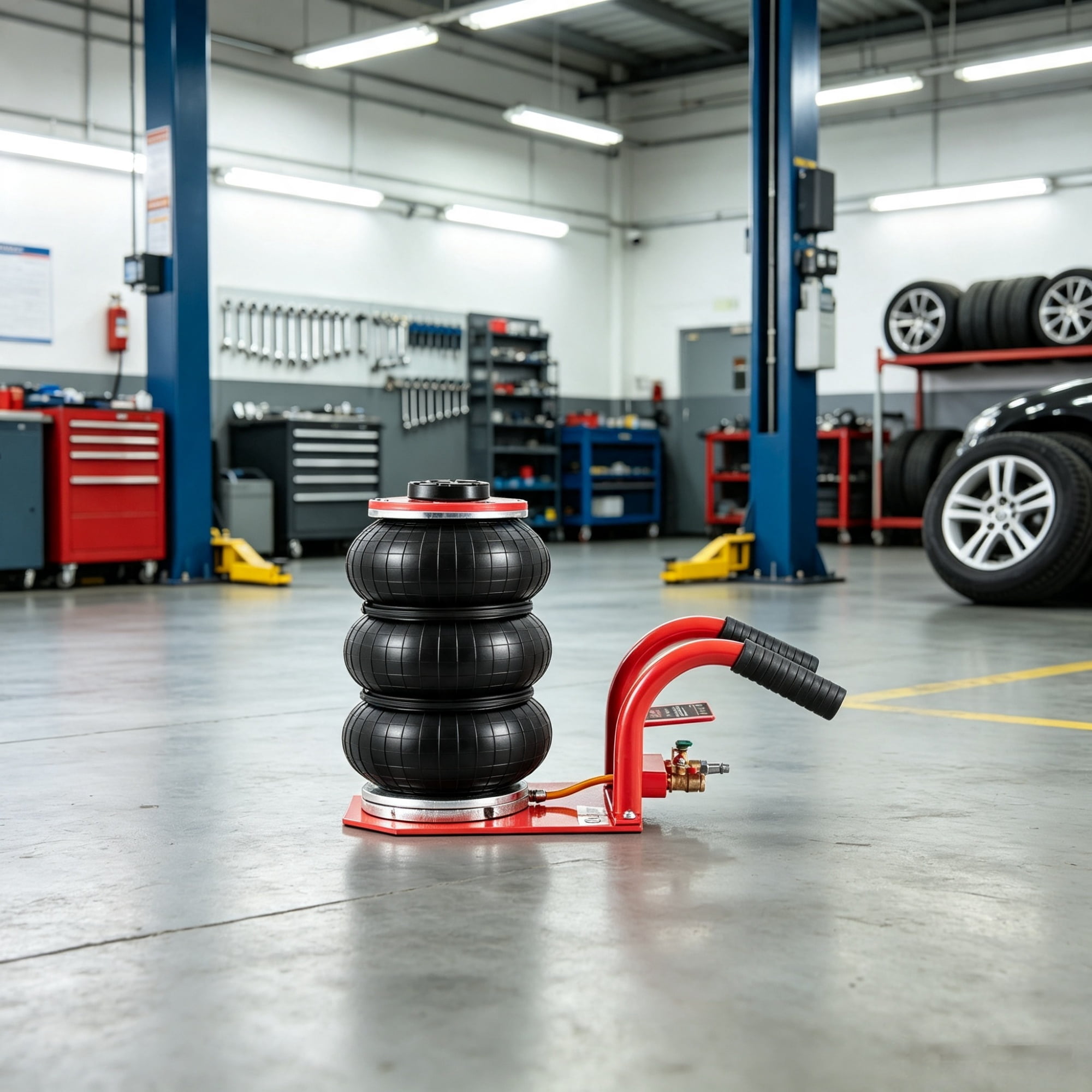 3 Ton/6600 lbs Triple Bag Air Jack with Six Steel Pipes, 17.7" Fast Lifting Pneumatic Jack with Side Handles, 3-5s Lift, Red, for Car & Garage Repair
