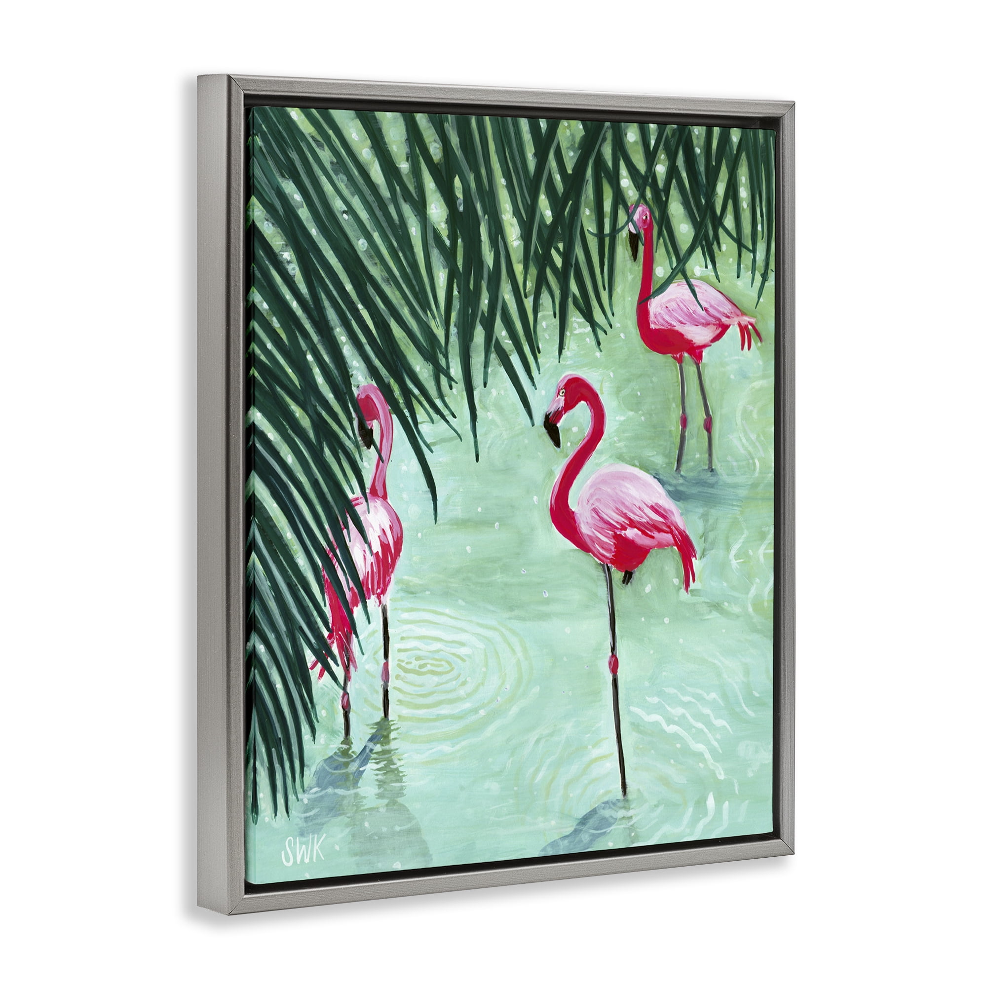 Stupell Industries Shallow Flamingo Pond Gray Framed Floater Canvas Wall Art, design by Sarah Waldron Kimball