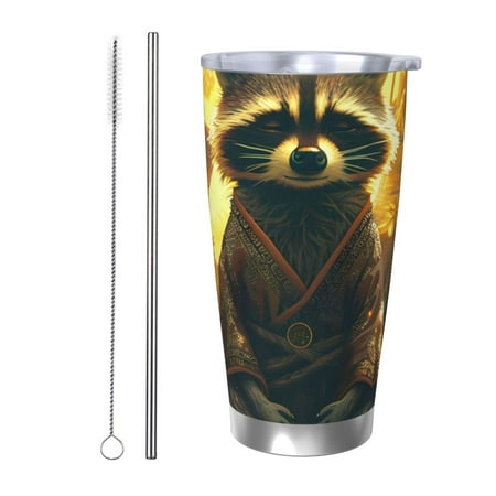 

Tideii Tree Meditating Raccoon for 20OZ Car Cup Stainless Steel Cold and Hot Cup with Lid Suitable for Outdoor and Home Unisex-Straw Two-piece Set