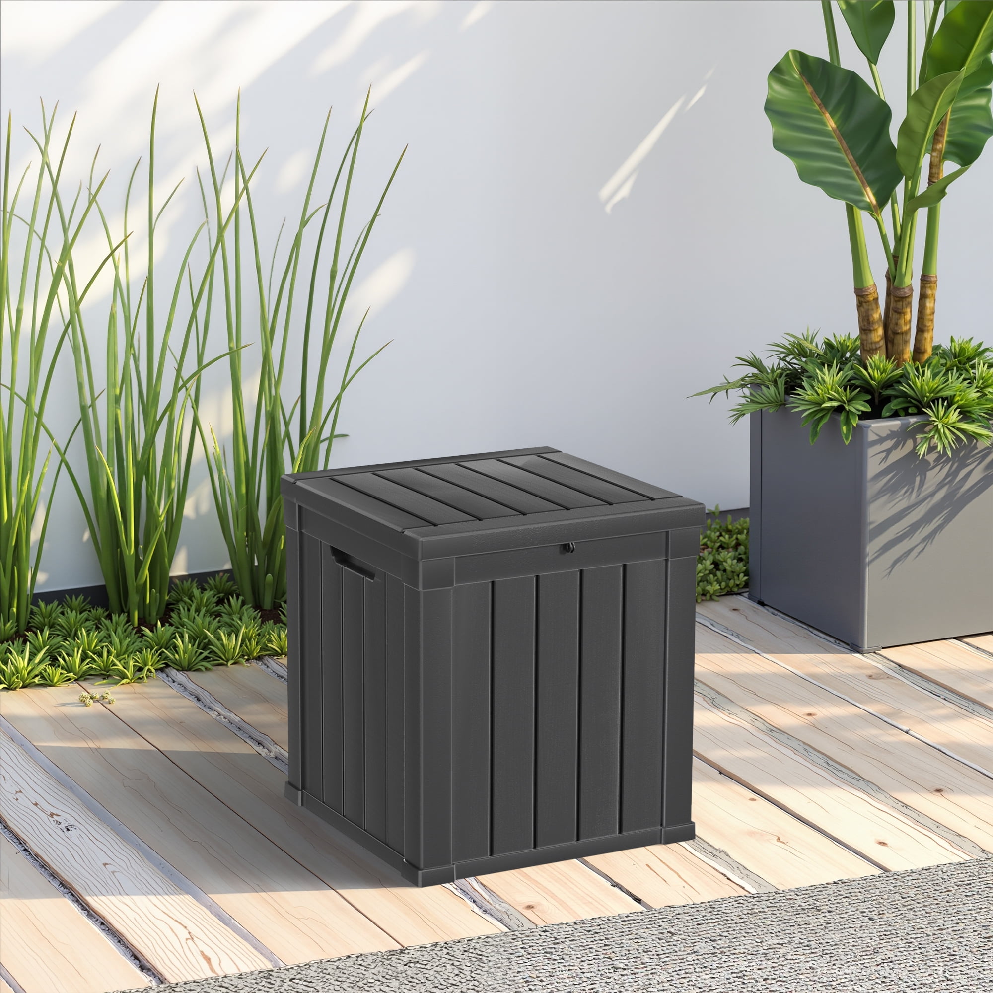 MAYEERTY 30 Gallon Outdoor Deck Box, Large Capacity Storage Box for Patio Furniture Cushions, Pillow with Wheels, Black
