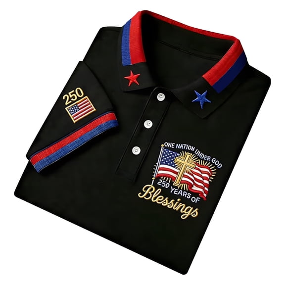 CONZONE 250Th Anniversary Usa Mens Polo Shirt Short Sleeve Independence Day Polo Shirt for Men Patriotic Usa Flag Embroidery Breathable Loose Fit Cozy 4Th Of July Golf Shirts