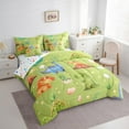 thumbnail image 3 of Manfei Cartoon Cute Dinosaur Bedding Comforter Set 7 Pieces for Kids, Dinosaur Animal Full Bedding Set, Leaf Flower Botanical Reversible Fitted Sheet Flat Sheet, Ultra Soft Home Decor, 3 of 7