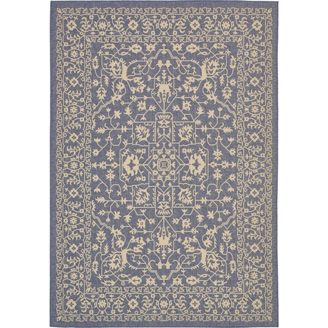 Unique Loom Outdoor Botanical Traditional Rug 7' x 10' Rectangle Navy Blue/Beige