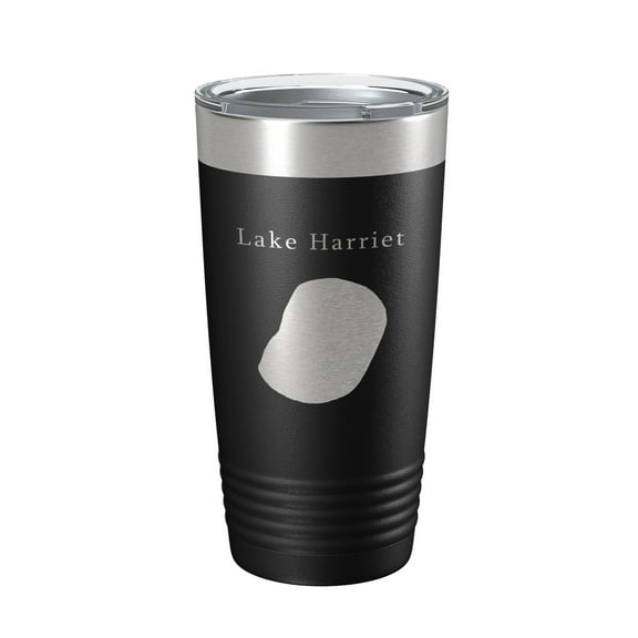 Lake Harriet Map Tumbler Travel Mug Insulated Laser Engraved Coffee Cup Minnesota 20 oz Black