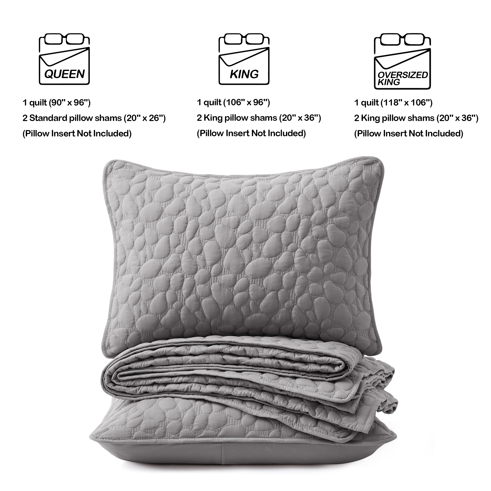 Bonlino Quilt Bedding Set Queen Size - Lightweight Quilt Set Summer Farmhouse Grey, Soft Bedding Bedspread Coverlet Modern Quilt with 2 Pillow Shams for Bedroom Home Bed All Season (Queen, Grey)