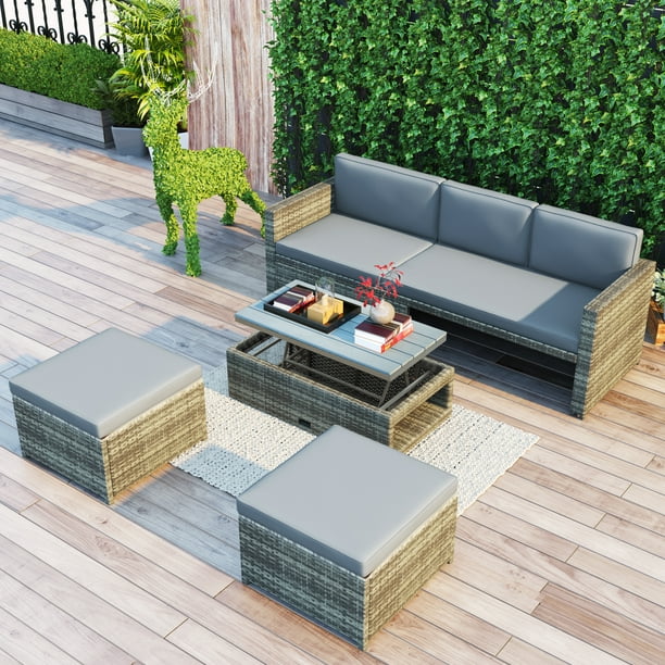 Highsound 4 Pieces Wicker Outdoor Patio Furniture Sectional Sofa Set