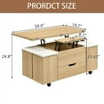 thumbnail image 4 of YINGYING Lift-Top Coffee Table with Hidden Storage and Stools, Rectangle Center Table with 4 Stools & Casters Living Room Table, 4 of 12