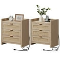 thumbnail image 6 of SICOTAS 26.57"H Tall Boho Night Stands Set 2 with Charging Station, Rattan Farmhouse Nightstands with 3 Drawers and Type-c Ports End Table Bed Side Table for Bedroom Enrtyway Livingroom,Light Oak, 6 of 9