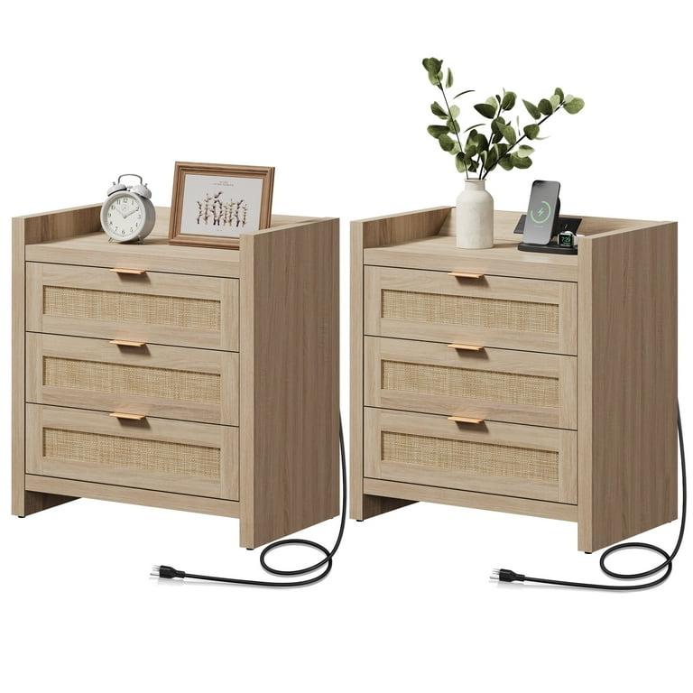 SICOTAS Boho Nightstands, Set of 2, with Charging Ports photo 5