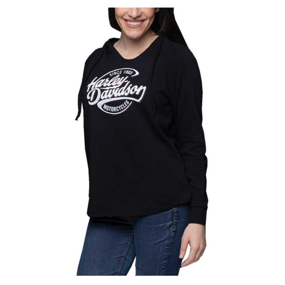 Harley-Davidson Women's Oil Surge Raw-Edge V-Neck Pullover Hoodie (XS), Harley Davidson