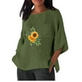 thumbnail image 1 of Birdeem Chemise Imitation Coton et Lin pour Femmes Manches 3/4 Col Rond T-Shirt Ample Décontracté Léger et à la Mode Haut d'Été, 1 of 10