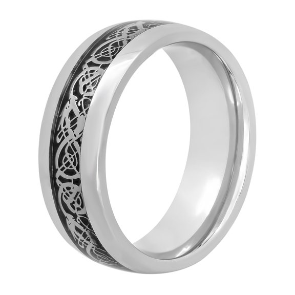 Men's Stainless Steel 8MM Black IP Filigree Wedding Band - Mens Ring