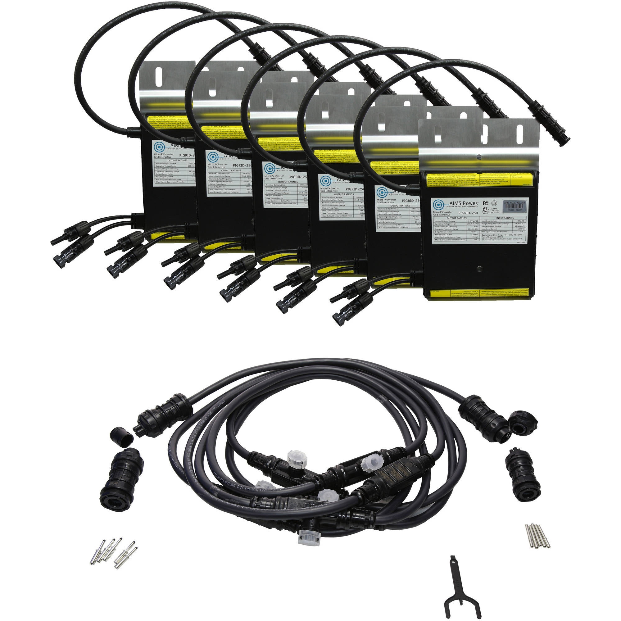 Six Pack of AIMS Power 250 Watt MicroInverters with Trunk Cable
