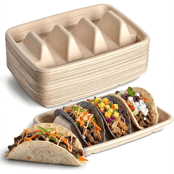 25PCS Disposable Taco Holders with 3 Dividers, Paper Taco Plates for Party, Buffet, or Taco Bar