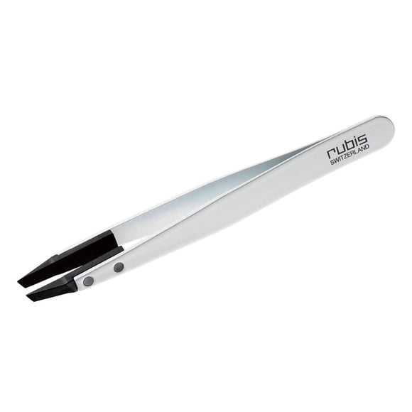 Rubis Classic Techno Pinzas de acero inoxidable para cejas y depilación precisas Puntas de polímero inclinadas 1KS105 White Rubis Suiza Fabricación en Suiza Precisión de renombre mundial