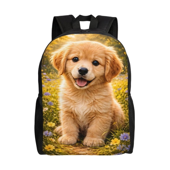 Golden Retriever Puppy Backpack Full Front Print Travel Laptop Bag for Men and Women