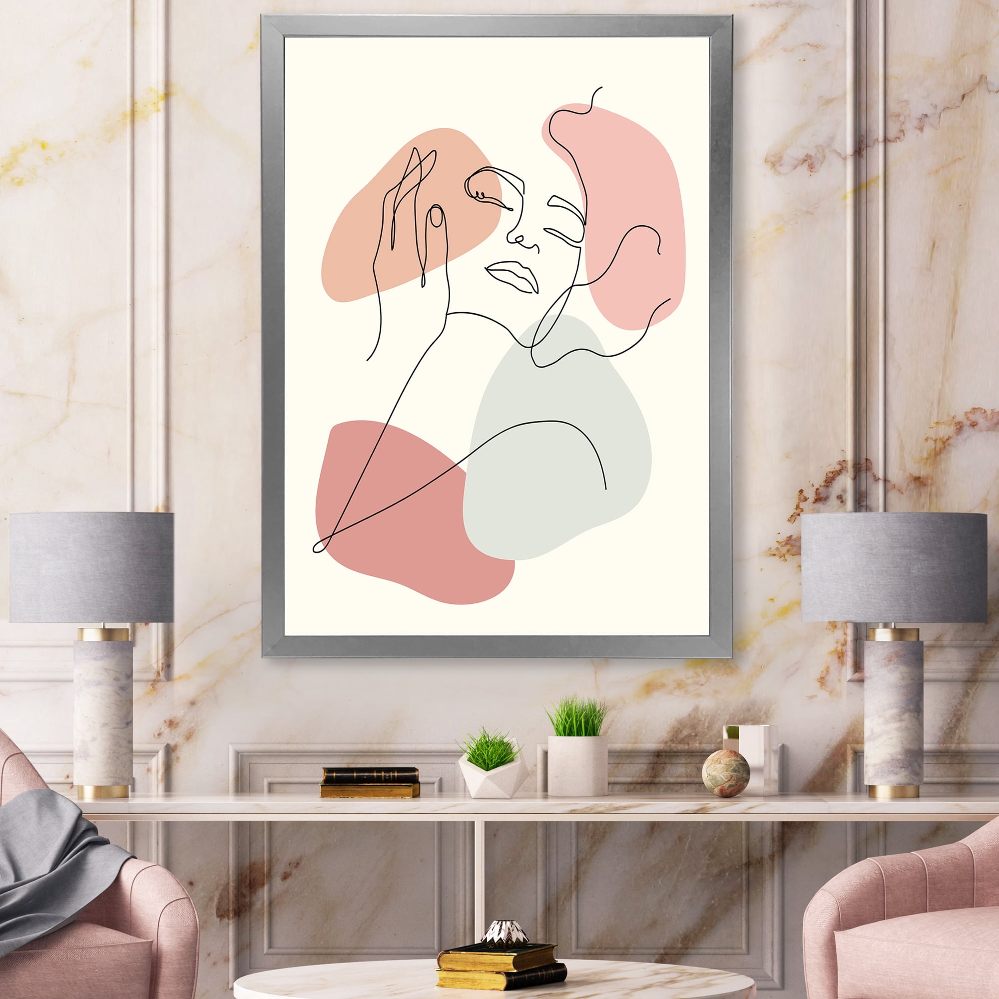 Designart 'Continuous One Line Portrait of Woman' Modern Framed Art Print