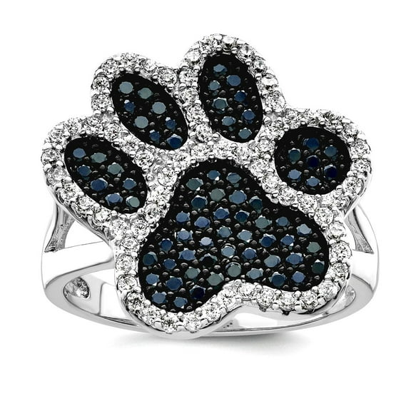 925 Sterling Silver Rhodium Plated Polished Cubic Zirconia Dog Cat Pet Paw Print Ring Size 7 Ring for Women