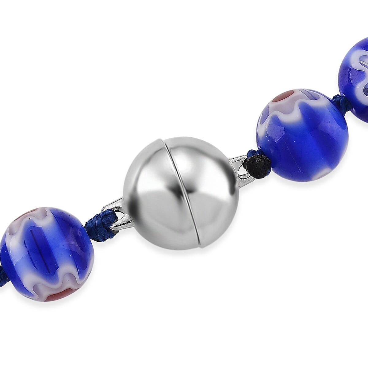 Blue Color Murano Style Beaded Necklace with Pixiu Charm in Goldtone 20 Inches