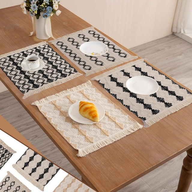 Xihbxyly Manteles Individuales de Lino y Algodón, Elegante Diseño de Borlas, Empalme Bicolor, Aislantes Del Calor, Decoración de Mesa Navideña, Versátiles para Navidad y Acción de Gracias, Tamaño 33