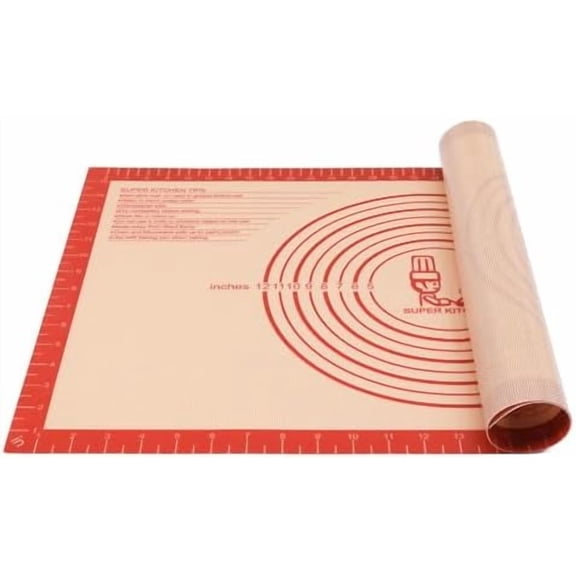 Non-slip Silicone Pastry Mat Extra Large with Measurements 16''By 26'' for Silicone Baking Mat, Counter Mat, Dough Rolling,Oven Liner,Fondant/Pie Crust By  Red