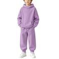 thumbnail image 5 of ITSAME Girls 2-Piece Outfits Long Sleeve Hooded Sweatshirt and Sweatpants Set Fall Winter Casual Active Clothing Purple Size 12, 5 of 9