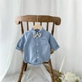 thumbnail image 2 of Ruyang Baby Boys First Birthday Outfit Trendy Shirt Romper with Bow Long Sleeve Button Down Tie Cute Gentleman Bodysuit, 2 of 9