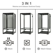 Guzzlo 3 in 1 Reptile Tall Glass Terrarium, 16x16x30, Reptile Tank Rainforest Habitat, Black