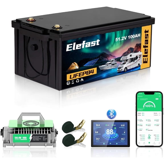 48V Lithium Battery Golf Cart,48V 100AH Golf Cart Batteries with 58.4V 18A Charger and LCD Touch Monitor,Built-in Smart 200A BMS and Bluetooth,Peak Current 600A,Perfect for Golf Cart,Club Car