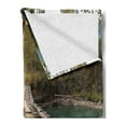 thumbnail image 2 of Landscape Soft Flannel Fleece Blanket, Old Wood Bridge over River Belaya Berel and Evergreen Forest Eastern Kazakhstan, Cozy Plush for Indoor and Outdoor Use, 50" x 70", Brown Green, by Ambesonne, 2 of 5