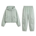 thumbnail image 2 of Kids Stand Collar Set, Long Sleeve Zipper Coat & Pants, Leisure Two-Piece Outfit For Children Green 11-12Years, 2 of 7