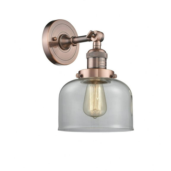 203-AC-G72 Innovations Lighting Bell - 1 Light Wall Sconce In Industrial Style-12 Inches Tall and 8 Inches Wide-Antique Copper Finish-Clear Glass
