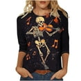 thumbnail image 2 of VKOYWKM 3/4 Sleeve Tops for Women Halloween Shirts Fall Tops Halloween Skeleton Print T Shirts Loose Fit Crew Neck Three Quarter Length Blouse Tunic Tops, 2 of 5