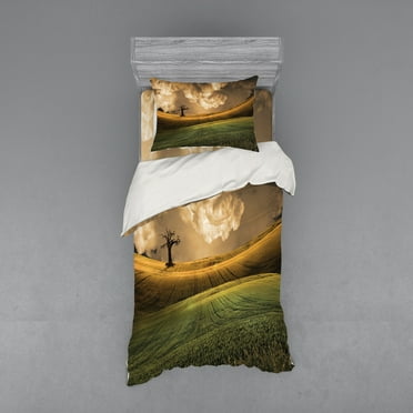 Ambesonne Colorful Bedding Set 3 Pcs, Landscape Sky Tree, Twin XL, Multicolor