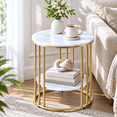 thumbnail image 5 of Wisfor Sintered Stone 2 Tier Sofa Side Table Round Coffee Table Nightstand for Living Room Bedroom, 5 of 13