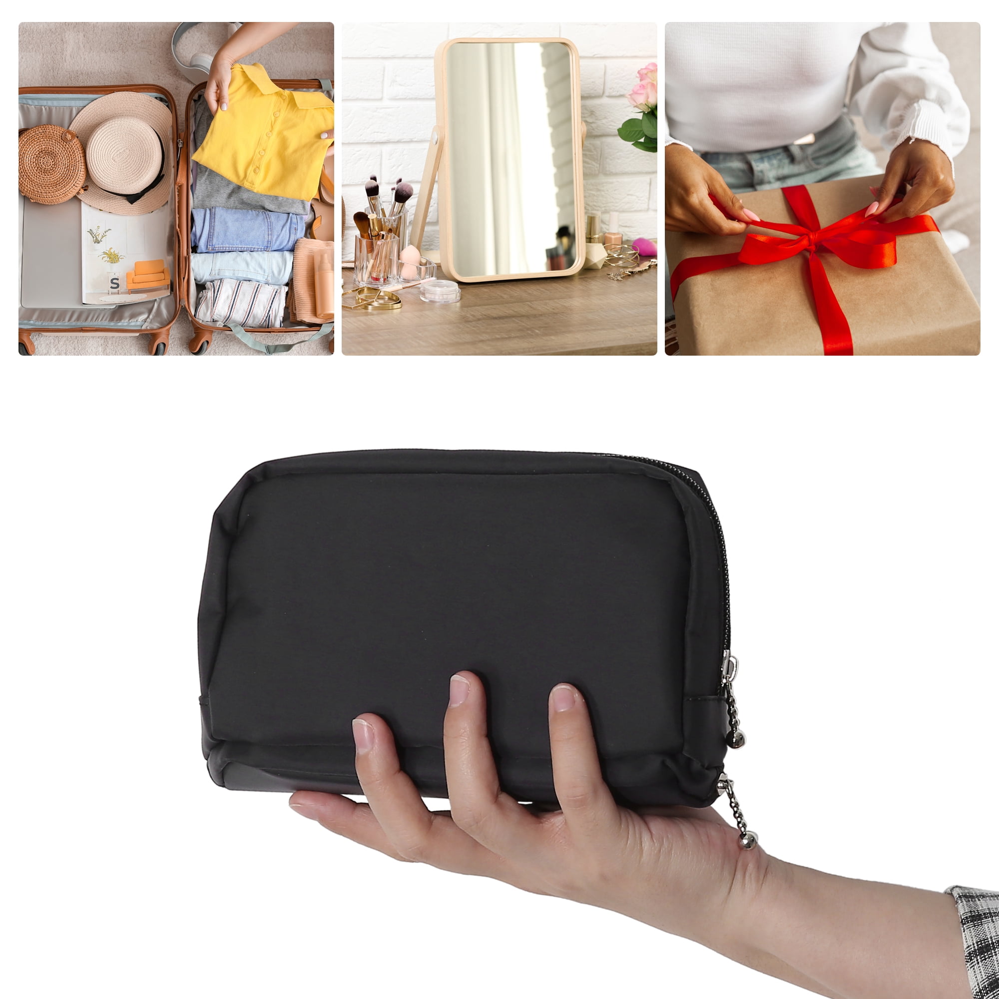 Unique Bargains Floral Makeup Bag Zipper Flower Cosmetic Pouch Black