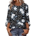 thumbnail image 3 of Womens Floral Print Tops Casual 3/4 Sleeve Tunic Shirts Loose Fit Crew Neck Blouses Lightweight Spring Summer Tops, 3 of 7