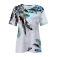 thumbnail image 4 of USSUMA Womens Summer Tops and Blouses Trendy Crewneck Feather Print T-Shirts for Women Dressy Casual Short Sleeve Soft Flowy Graphic Shirt Tunics Plus Beach, 4 of 5