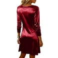 thumbnail image 3 of Women's Cowl Neck Dress Silky Ruched Midi with Long Sleeve for Holiday Party Evening Cocktail Fall Winter Drape Loose Fit Outfit Red L, 3 of 3