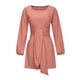 thumbnail image 4 of Vestido de mujer Cuello redondo Moda Manga larga Delgado Color sólido Mini vestido suelto con cinturón Pompotops ghjkhdj16055, 4 of 9