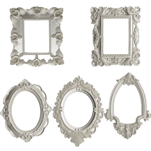 5 Pcs Silver Vintage Resin Mini Picture Frames, Wall Hanging & DIY Display, for Photography Christmas Holiday Party Decoration