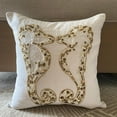 thumbnail image 5 of Pillow Case Zip, Decorative Ivory & Gold 24"x24" (60x60 cm) Throw Pillow Covers, Linen Beaded & Sequins Throw Pillows For Sofa, Abstract Pattern Beach Style - Sea Horse Kiss, 5 of 10
