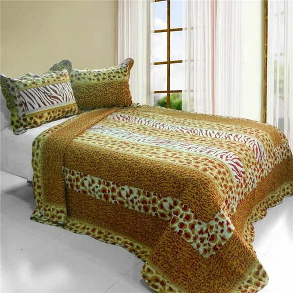 Golden Time - Cotton 3 Pieces Vermicelli-Quilted Printed Quilt Set  Full & Queen Size - Multicolor
