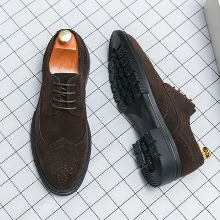 

SHZHRUKUNSHM Solid Breathable Wear-resistant Wing-tip Brogues: Non Slip Lace-up Dress Shoes for Business Office